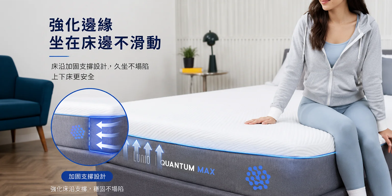 Lunio Quantum Max 高碳錳乳膠獨立筒 4 Quantum max 獨立筒強化床墊邊緣