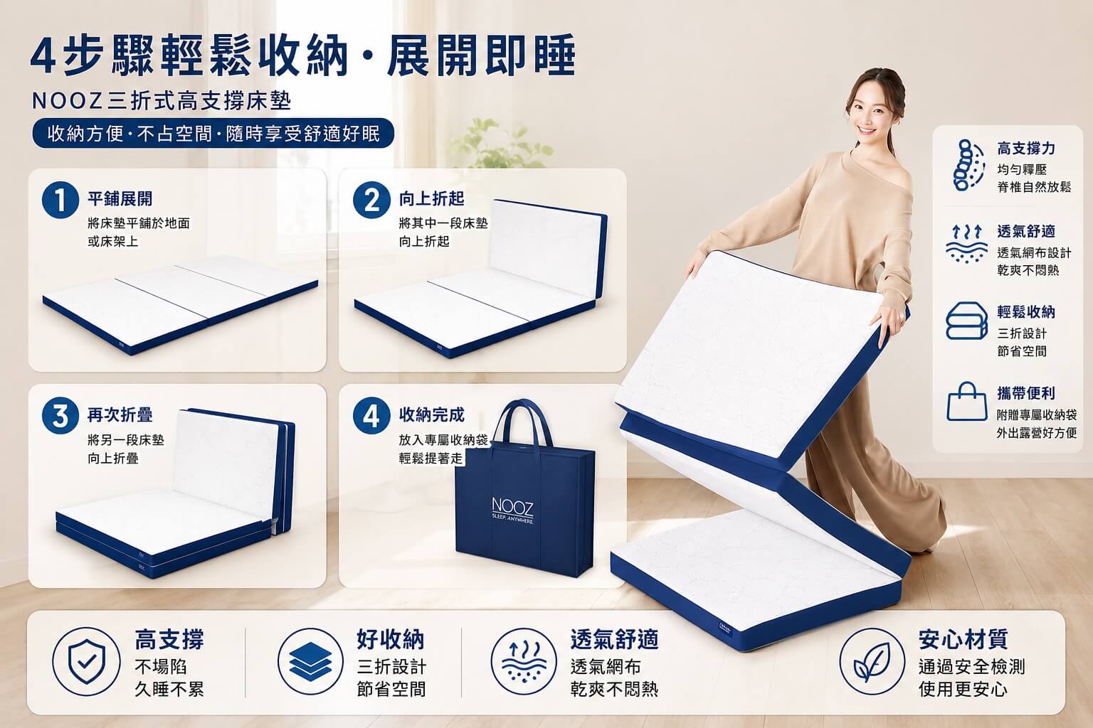 Nooz FlexiRest Trifold Topper 三折疊日式床墊(厚8cm) 2 三折疊日式床墊